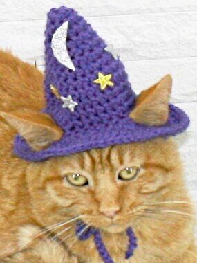 HAND CRAFTED Crochet Halloween Wizard Hat Moon Stars Costume Photo Prop